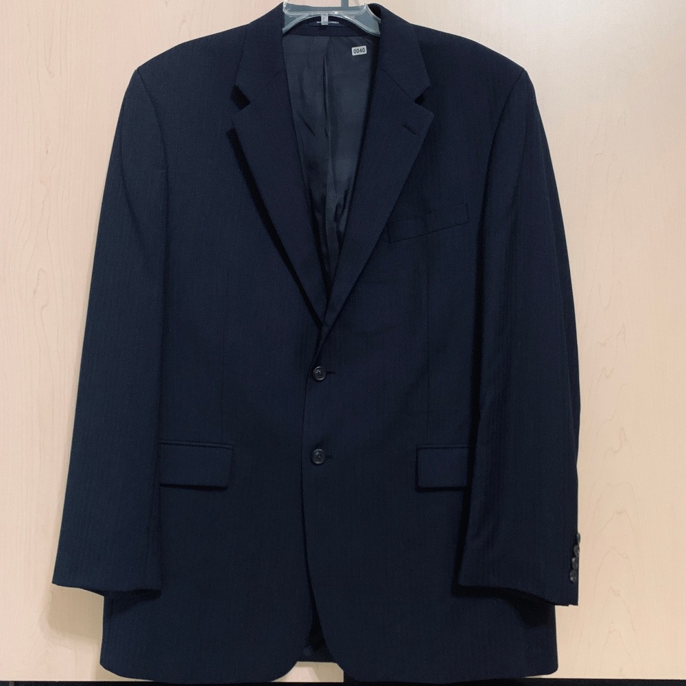 Chaps Ralph Lauren Men's 46L Black Pinstripe Two-Button‎ Wool Blazer Suit Jacket